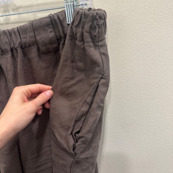 Len Ok Brown Linen Elastic Waist Shorts XXXL Relaxed Fit Coastal Lagenlook Boho - Picture 4 of 9